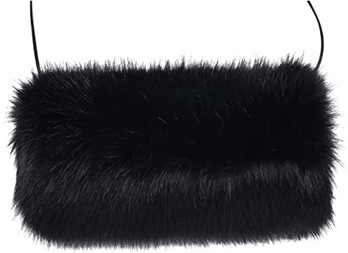 LA CARRIE Faux Fur Hand Muffs Women Winter Warmer Fuzzy Pouch Furry Plush Muffler Wedding Girl Kids Elegant Luxury Chic(Black)