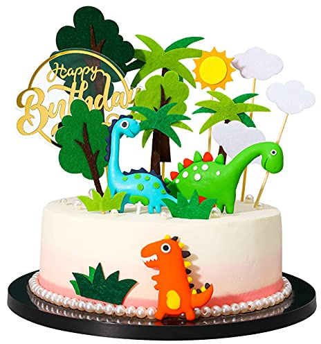 Auidy_6TXD 17 Pcs Dinosaur Cake Topper Cupcake Topper, 3D Cake Decorations Happy Birthday Caker Topper for Dinosaur Theme Boy Girl Kid Birthday Party Supplies