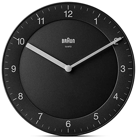 Braun Klassische analoge Quarzwanduhr in Schwarz/ruhiges Präzisions-Quarzuhrwerk/einfach abzulesendes Zifferblatt/Mattes Gehäuse/Durchmesser 20 cm/Modell BC06B