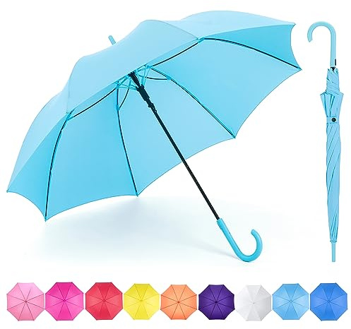 BP SUNNY Paraguas de bastón para mujer: elegante, duradero, ligero, protección UV y mucho más, azul celeste, 130 cm