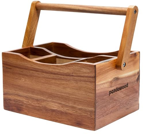 Utensil Caddy for Parties - Acacia Wood Silverware Caddy for Party Kitchen Countertop - Utensil Holder for Party Kitchen Counter - Cutlery Flatware Caddy Silverware Holder for Countertop Organizer