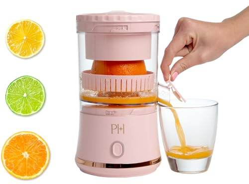 Paris Hilton Electric Citrus Juicer, Mini Portable Cordless Juicer with USB Rechargeable Base, One-Touch Button, Compact Lemon, Lime and Orange Juicer, Pink