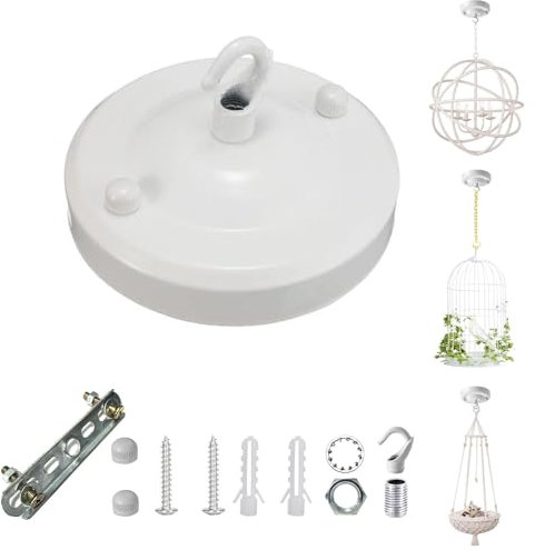 YSGUYILT Roseton lampara techo Blanco Rosetón de Techo de Metal Embellecedor para Lámpara Soporte Lampara Techo Para Colgar Decorar, Lámpara de techo colgante, Plantas, cesta colgante para gatos