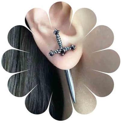 Cimenexe Punk Sword Earrings Gothic Onyx Sword Ear Jacket Earring Black Crystal Dagger Earring Vintage Onyx Sword Stud Earrings Jewelry for Women