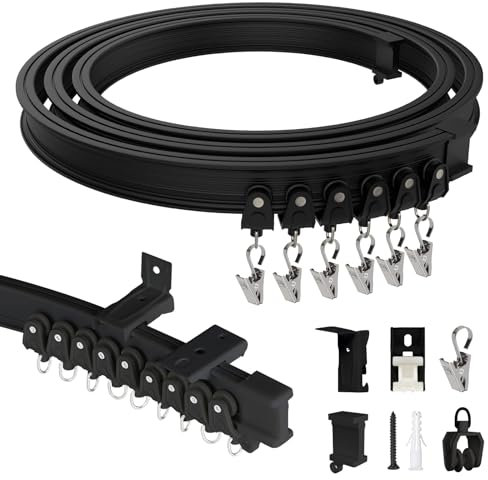 EFUTURETIME Flexible Vorhangschiene 3M, Gardinenschiene Wandmontage und Deckenmontage aus ABS, Vorhangschiene 1 Läufig für Gardinenaufhängung, Raumteiler, Wohnmobil, Balkone, Büros, Hotels, Schwarz