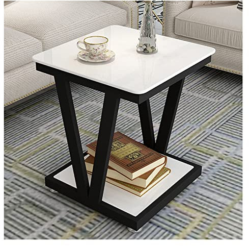 Kaffee-Endtisch Seitlicher Couchtisch mit gehärteter Glasplatte, Kaffee-Bistro-Glastisch, for den Außenbereich, Hinterhof, Rasen, Balkon, Pool, quadratischer Tisch mit Metallrahmen, Beistelltisch, Möb