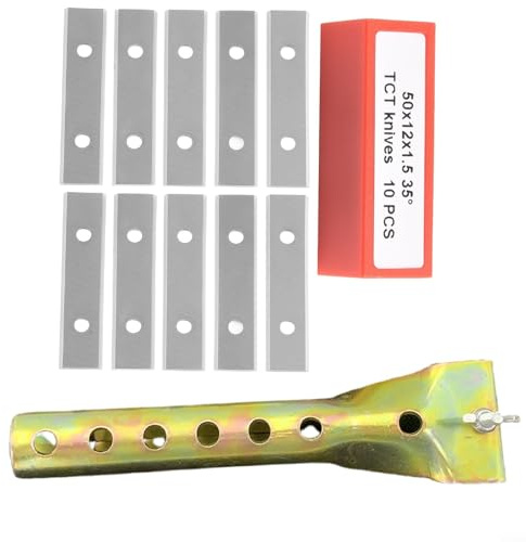 Lame per raschietti per vernice, in carburo di tungsteno, 10 lame di ricambio con 1 raschietto per vernice, per superfici in legno, 50 x 12 x 1,5 mm, quadrate