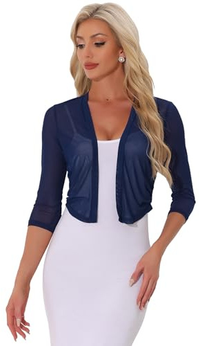 Allegra K Donna Coprispalle Elegante Bolero in Chiffon Trasparente Maniche A 3/4 Cardigan in Rete Giacca Corta Estivo Blu Scuro XL