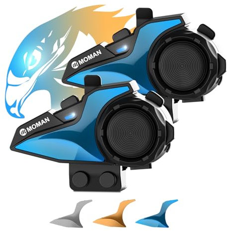 Motorrad Headset Intercom, Moman H2E Adlerähnliches Motorradhelm Kommunikationssystem mit Dual-Chip für Audio-Multitasking Helm Gegensprechanlage Kopfhörer mit HiFi/Musik Teilen/FM/AI Sprache (2 Pack)