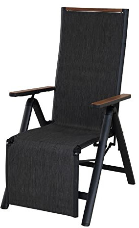 Grand patio Gartenstuhl Klappbar, Aluminium Liegestuhl Hochlehner mit 6-Fach Verstellbare, Mesh Gewebe, Wetterfest, Gartenliege für Balkon, Terrasse, Garten (Schwarz)