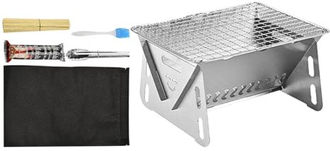 Djowyh Barbecue au charbon de bois pliable, barbecue de table compact en acier inoxydable, barbecue pliable avec barres et blocs de charbon pour cuisiner en plein air, camping, barbecue dans la cour