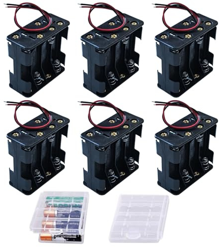 GTIWUNG 6 stycken 8 AA-batterier 12 V, 8 AA batterihållare hölje plast batteri förvaringslåda, batterihållare för 8 x 1,5 V AA batterihållare med anslutningskabel (8 solts)