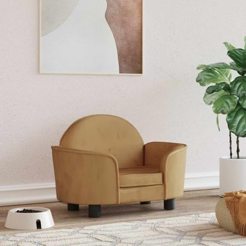 Teenpull Cuccia per cani marrone, 66 x 40 x 45 cm, accogliente divano per cani in velluto, telaio in legno massiccio, comodo posto letto per cani di piccola taglia e animali domestici