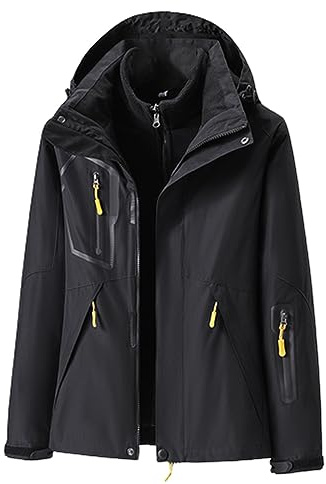 Veste de pluie 3 en 1 avec veste polaire amovible pour femme - Manteau à capuche pour femme - Veste d'extérieur patchwork coupe-vent - Veste de ski - Veste de sport - Veste d'automne et d'hiver