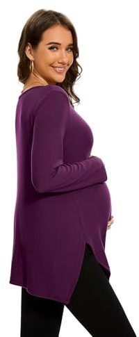 Smallshow Women's Maternity Tops Side Split Knit Shirts Long Sleeve Pregnancy Clothes