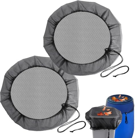 HLIWS 2 Piezas Red Protectora para Barril de Lluvia, Redes de Cubos de Lluvia Ajustables,Reds para Depósito de Agua de Lluvias, Red del Tanque De Agua, con Cordón, para Mosquitos, Hojas(117cm, Negro
