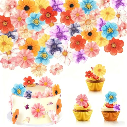 Nymora 60 ensemble de décoration de gâteaux en papier comestible, fleurs comestibles et décoration de gâteaux en papier comestible, fleurs séchées naturellement pour gâteaux et bricolage