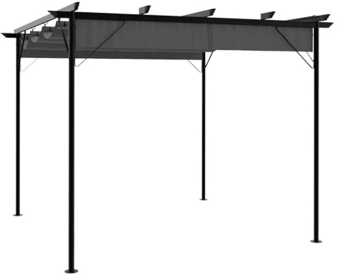 Generico Pergola con Tetto Retrattile Antracite 3x3m in Acciaio 180 g/m²,Archi, tralicci e pergole