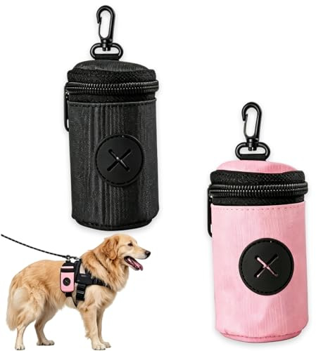 2Pcs Dog Poop Bag Holder, Lightweight Portable Poo Bag Holder, Durable Poo Bags Dispenserwith Pull Hole & Carabiner Clip, for Walk the Dog, Hiking, Travel(Black and Pink)