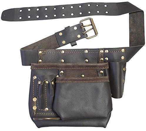 Spares2go, marsupio per chiodi multi tasca in pelle conciata al petrolio, rinforzata, cintura per attrezzi da fai da te