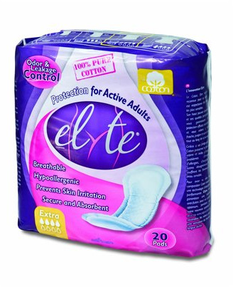 2 Pack of Elyte Light Cotton Incontinence Pads - Extra - 5 in x 13 in - 20 Pack