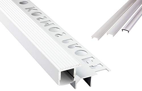 tktrading24 T-40 LED Premium Treppenprofil Alu Fliesenprofil 12mm weiss - 1m milky