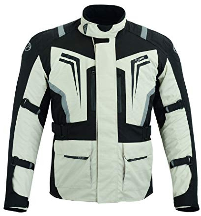 Jet Blouson Veste Moto Homme Poches Magnétiques Homologué Protecteurs Ventilation Textile Réfléchissant Toutes les Saisons STORMER (Noir Argent, L)
