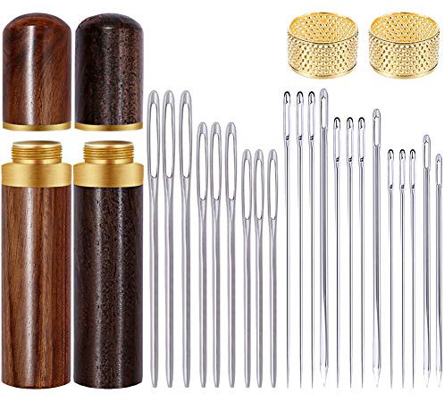 Leder Nadel Set, 4 Größen Dreieck Leder Nähnadeln mit Hand Nähen Nadeln, Große Augen Nähnadeln, Fingerhut und Nadelflasche für Hand Nähen