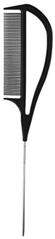 ABC Hair Rat Tail Pin Tail Comb Resistant Anti-Static Stainless Steel Bucket Lift Comb (Black)