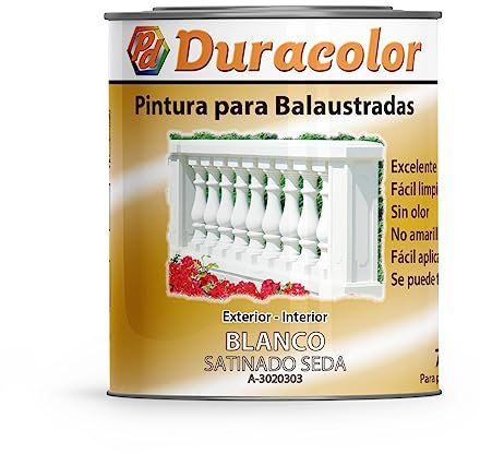 Pintura para Balaustradas Al Agua - Color Blanco - 750 ml - Impermeabilidad al Agua de la Lluvia - Superficie Interior y Exterior - Acabado Satinado - No amarillea - Secado Rápido - Duracolor