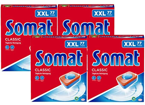 Somat Classic Spülmaschinen Tabs, 308 (4x77) Tabs, XXL Pack, Geschirrspül Tabs für die tägliche Reinigung von Besteck und Geschirr, mit Extra-Kraft und Schutz vor Glaskorrosion