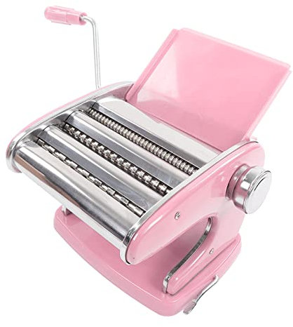Pasta Maker, 6 Adjustable Levels No Need to Plug in Hand Crank Noodles Maker Stainless Steel Manual Hand Press Pasta Machine with Noddle Panel and Nonslip Base for Spaghetti, Fettuccini(Sakura Pink)