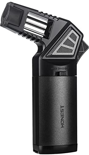 OLDENDO Butane Torch Lighter Refillable Adjustable Jet Flame, Multipurpose Outdoor Windproof Cooking Cool Torch Lighters (Butane Not Included) (Black)