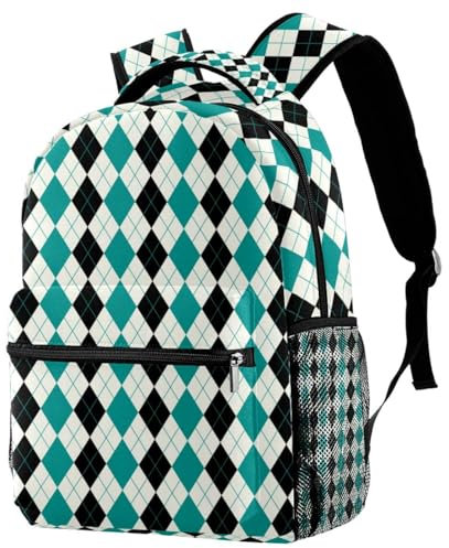 Rucksack mit Argyle-Muster, Hintergrundmuster, lässiger Sport, Tagesrucksack, Reise, Schultasche mit mehreren Taschen, für Herren und Damen, mehrfarbig, 29.4x20x40cm/11.5x8x16 in