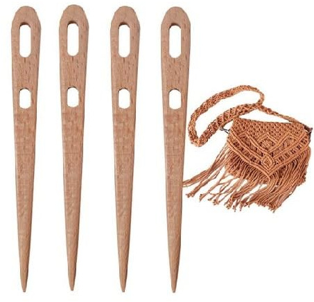 2 ferri da maglia a occhio grande, aghi per tessitura per telaio, forchetta per ferri da maglia in legno, bastone per telaio a mano, forchetta in legno per lavori a maglia, ago per arazzo, strumento