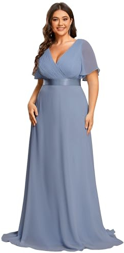 Ever-Pretty Abiti da Cerimonia Taglie Forti Chiffon Stile Impero Scollo A V Damigella Donna Blu Ardesia 52