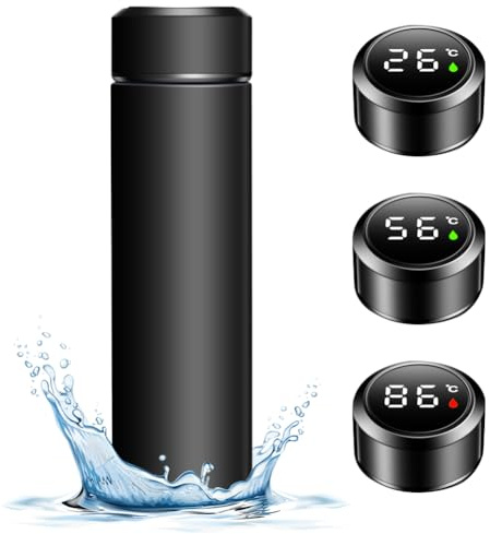 Thermosflasche 500ml Wasserflasche mit LED-Temperaturanzeige, Vakuum Isolierbecher Trinkflasche aus 304/316 Edelstahl Thermosflaschen mit LED-Touchscreen Auslaufsicher, BPA-Frei für Home Büro Reise
