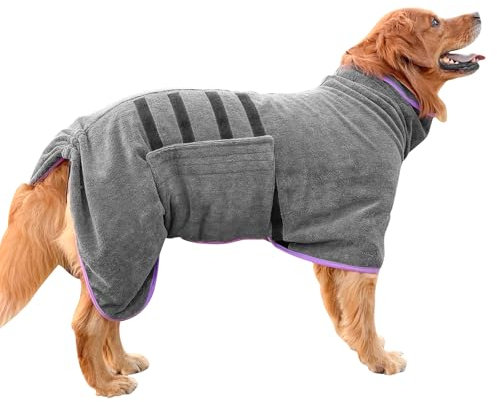 Euakee Hundebademantel, Dry Fast Dog Robes Mantel Super saugfähig, Verstellbarer Kragen & Bauchgurt Schnell trocknender Mantel Haustier Hund Katze Bademantel Handtuch, Grau (2XL)