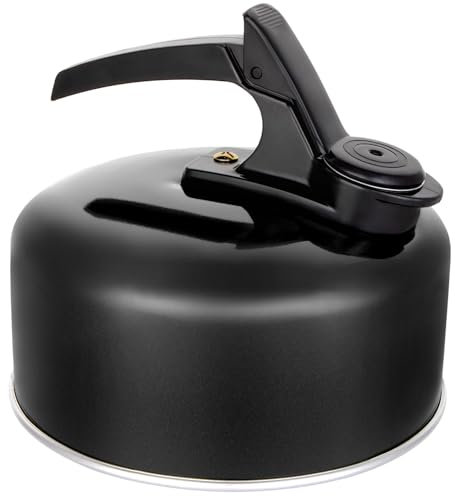 1-Litre Black Aluminium Whistling Stove Top Kettle, Camping Kettle with Handle, Non-Induction, Lightweight & Durable