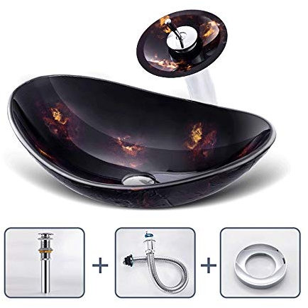 WOTZOV Grifo Mezclador con Forma de Huevo para Lavabo de tocador sobre encimera, de Vidrio Templado, Creativo, Hecho a Mano, con Grifo Cascada y desagüe emergente de 21,25