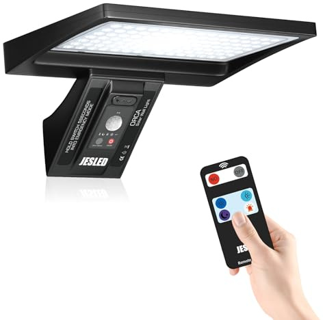 JESLED Solarlampa Utomhus 5200mAh, 104LED Utomhusbelysning med Fjärrkontroll, Dagsljus 6000K Solarlampa, 4 Lägen Solarlampa för Trädgård, Gård