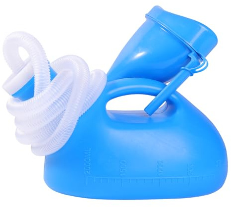 FAMJOALE Urinoir portable 2000 ml pour homme, urinoir anti-éclaboussures pour personnes âgées, grandes bouteilles d'urine épaisses de 150 cm avec long tube (bleu)