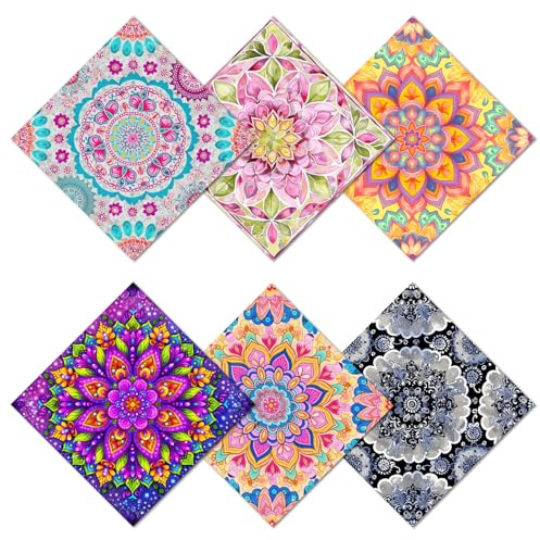 CREATCABIN 6 Paquet Chiffon Nettoyage Microfibre Motif Floral Mandala Chiffon Doux Multicolore pour Lunettes Réutilisable pour Lunettes Appareil Photo Écrans Téléphone Portable Lunettes 15.5x15.5cm