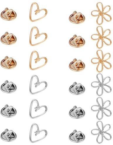 YBEATY 12 Pcs Lapel Modesty Pins Detachable Safety Cover up Brooches Daisy Flower Heart Button Pin Dainty Decorative No Sew Pins Accessories for Women Scarf Bag Pocket Cardigan (Gold + Silver)
