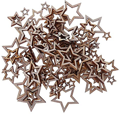 Juego de 100 rebanadas de madera natural con forma de estrella para colgar en el árbol de Navidad, suministros de fiesta para boda, mesa, esparcir adornos, astillas de madera talladas