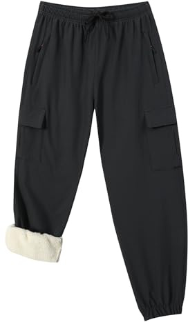 Boy's Girls Winter Cargo Snow Pants Sherpa Lined Sweatpants Thicken Warm Waterproof Skiing Pants Sports Jogger Hiking Pants(skipants63801-D.Gray18)