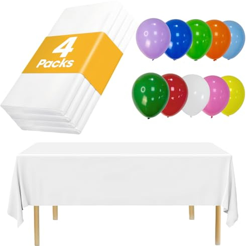 Einweg Tischdecke Weiß, [4 Stück] Wasserdicht Geburtstag Tischdecken, Rechteckig Tischtuch Geeignet für Hochzeit, Party, Kindergeburtstag, Weihnachten, 137 x 274 cm﻿