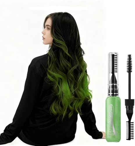 Green Hair Chalk Comb, Hot Color Eyelashes Mascara Wash Out, Coloured Hair Spray, Temporary Hair Dye for Men Washable, Christmas Party Cosplay Gifts for Women（15ml）