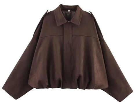 Women's Bomber Jacket Pilot Bomber Jackets Long Sleeve Oversized Streetwear - Faux Suede, Batwing Sleeves, Full Zipper & Buckle Closure