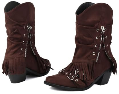 ENEN Santiag Femme Cuir Western, Taille 34-39 Santiag Femme Gros Mollet Bottes Cowboy Talon Haut avec Fermeture Éclair Bottes Western Country pour Trekking (0910 Marron,38)